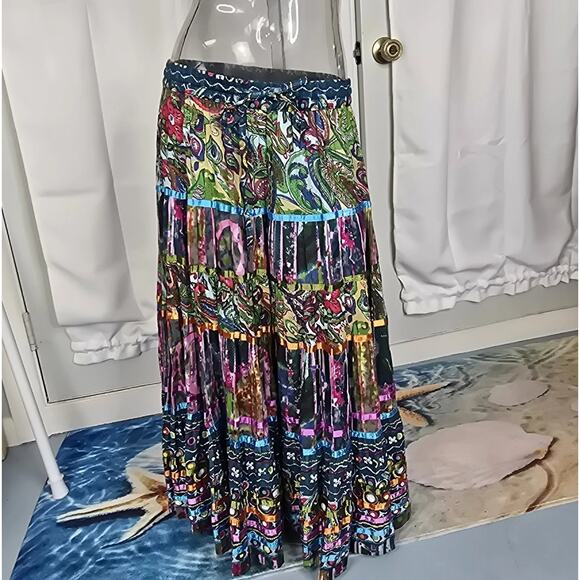 TravelSmith Tiered Maxi Skirt Peasant Gypsy Crinkle Boho Midriff Size M - Picture 1 of 10